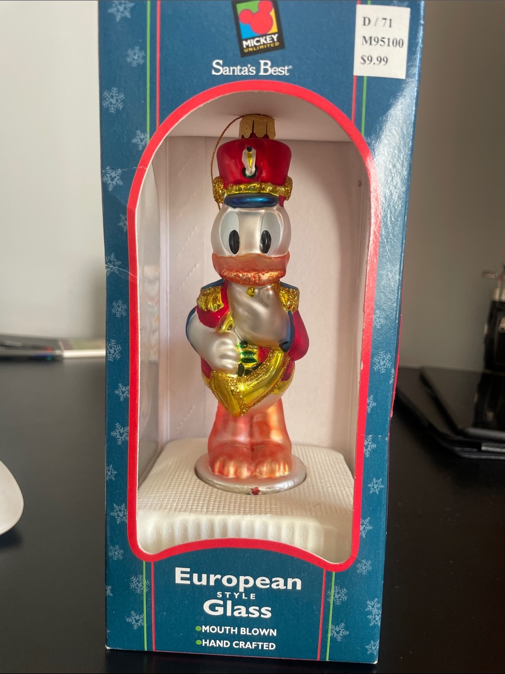 Disney Donald Duck Holiday Glass Ornament in Red, Gold, White